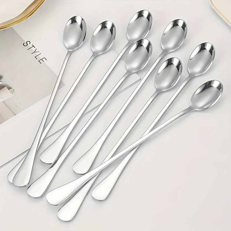 8-Piece Elegant Stainless Steel Long Handle Spoon Set – Perfect for Iced Tea, Coffee & Ice Cream – Dishwasher Safe, Polished Finish Kitchen Cutlery, Kitchen Utensils