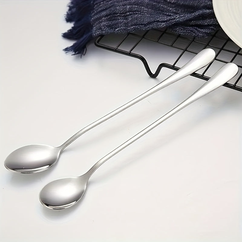 8-Piece Elegant Stainless Steel Long Handle Spoon Set – Perfect for Iced Tea, Coffee & Ice Cream – Dishwasher Safe, Polished Finish Kitchen Cutlery, Kitchen Utensils