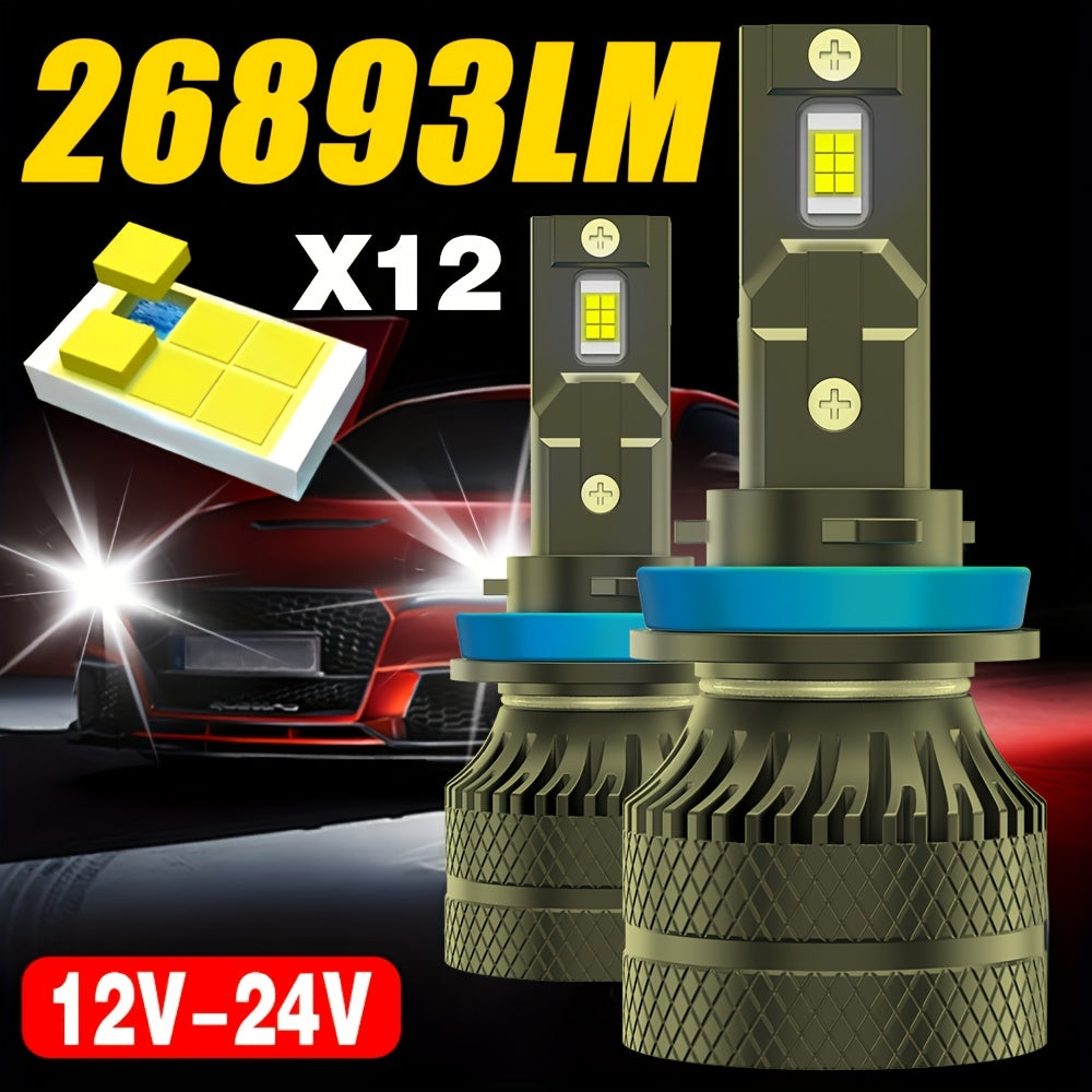 This set includes two H1, H4 and H7 LED bulbs, featuring super bright 3570CSP chips, compatible with 99% of car models. They provide automotive lighting with a brightness of 26893 lumens, 120W power