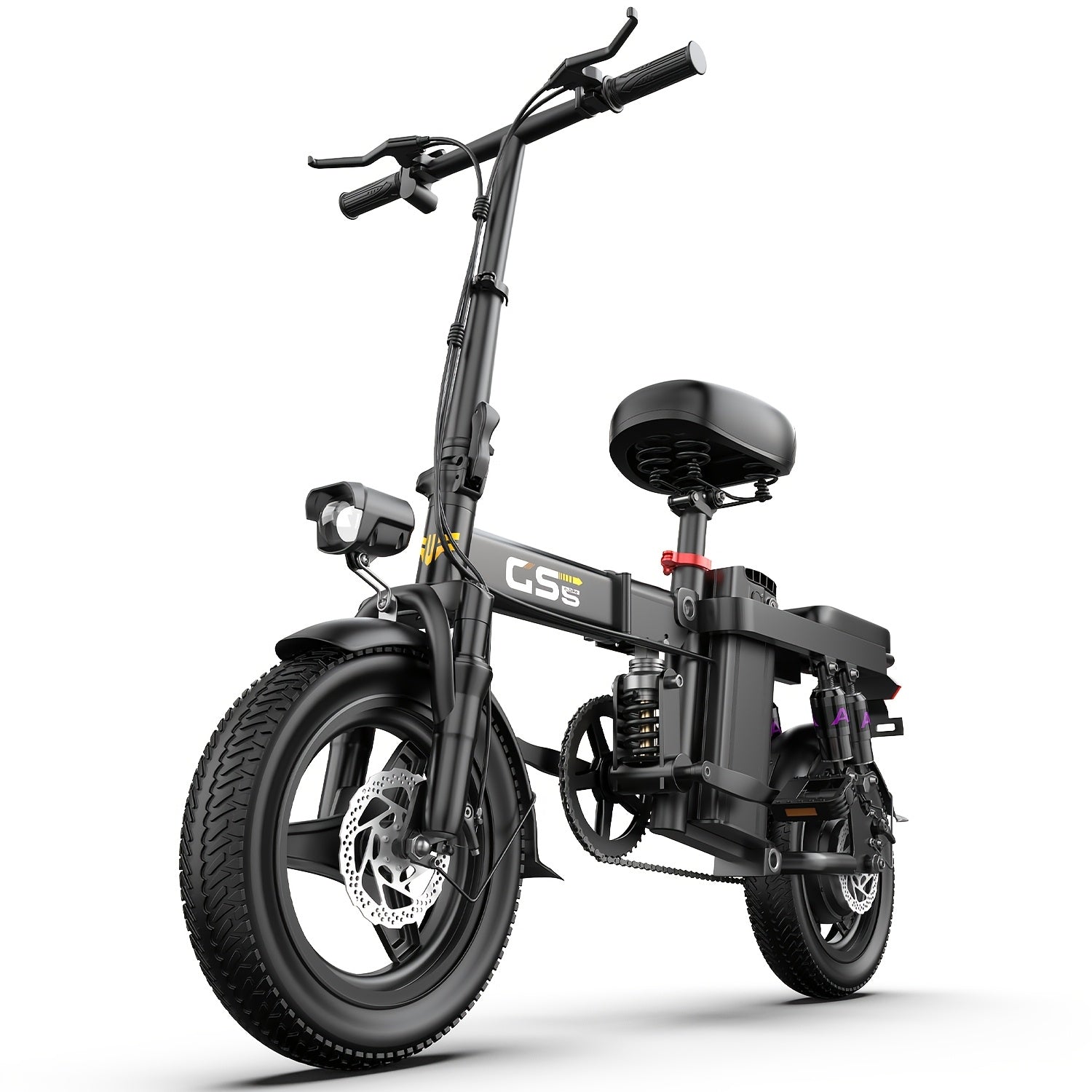 UPlee 740W 成人电动自行车，20MPH 全悬挂舒适骑行，48V15Ah，最大续航 32 英里可折叠电动自行车，14 英寸无内胎越野轮胎,城市通勤