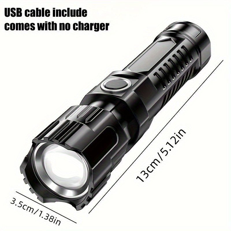 Ultra-Bright LED Rechargeable Flashlight, 3 Lighting Modes (High/Low/Strobe), 5.12 Inches, Includes USB Charging Cable, Ideal for Outdoor Adventures, IPX4 Waterproof Rating