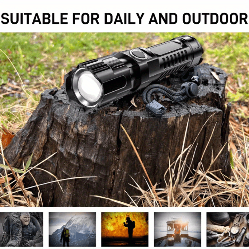 Ultra-Bright LED Rechargeable Flashlight, 3 Lighting Modes (High/Low/Strobe), 5.12 Inches, Includes USB Charging Cable, Ideal for Outdoor Adventures, IPX4 Waterproof Rating