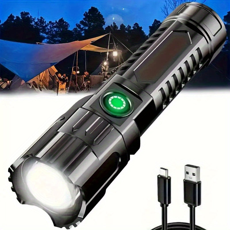 Ultra-Bright LED Rechargeable Flashlight, 3 Lighting Modes (High/Low/Strobe), 5.12 Inches, Includes USB Charging Cable, Ideal for Outdoor Adventures, IPX4 Waterproof Rating