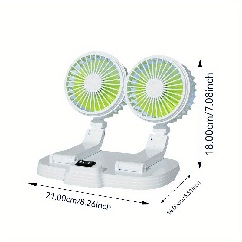 Dual-Head Rotatable Car Fan, Compatible with 24V Heavy Trucks & 12V Vehicles, 5V USB Plug-in Powered, Powerful Quiet Foldable Battery-Free Car Cooling Fan