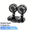 Dual-Head Rotatable Car Fan, Compatible with 24V Heavy Trucks & 12V Vehicles, 5V USB Plug-in Powered, Powerful Quiet Foldable Battery-Free Car Cooling Fan
