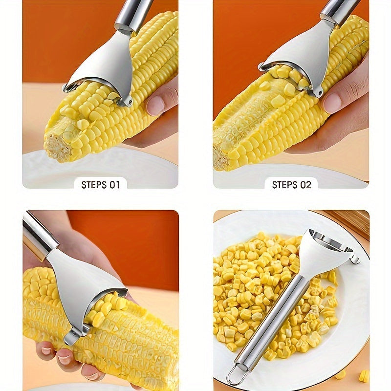 1PC Corn Husker & Vegetable Peeler, Multipurpose Ergonomic Kitchen Tool with Serrated Blade, Fast & Safe Food Prep, Metal Material