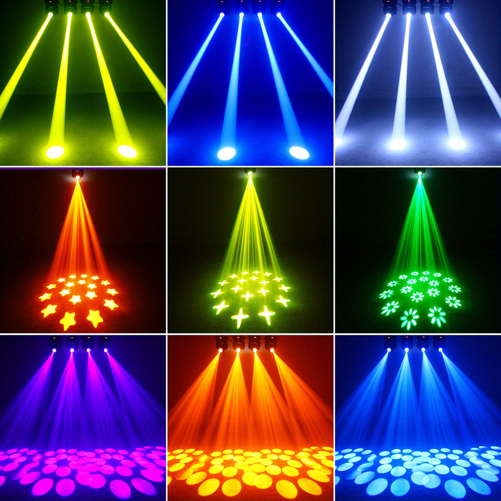 120W moving head DJ light with rotating Gobos (8-facet prism), 7 colors plus on/off white LED beam light, activated by sound and DMX control, for stage lighting, weddings, Halloween, Christmas, churches, live performances