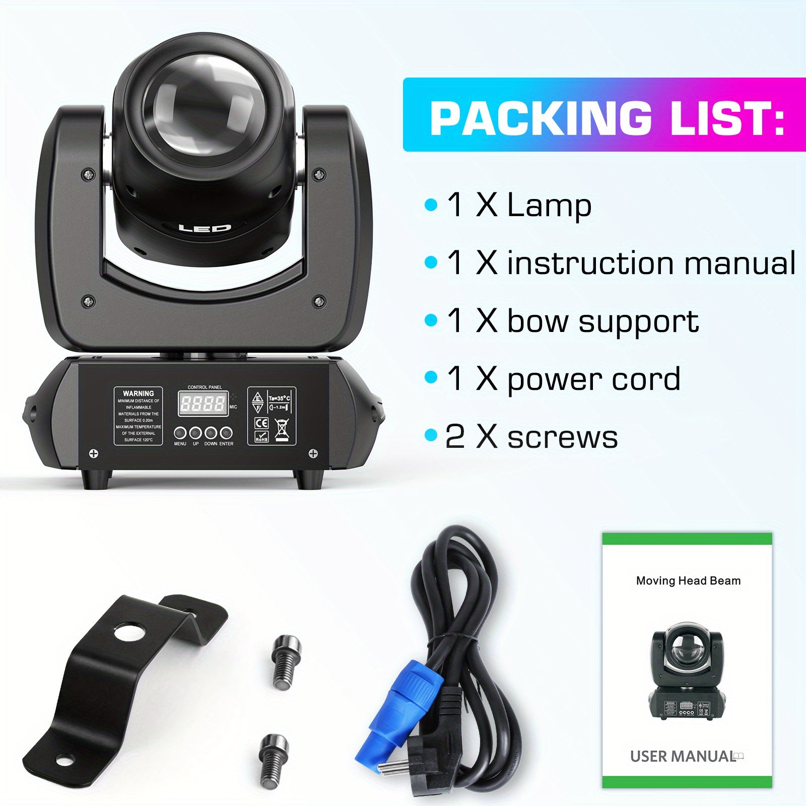 120W moving head DJ light with rotating Gobos (8-facet prism), 7 colors plus on/off white LED beam light, activated by sound and DMX control, for stage lighting, weddings, Halloween, Christmas, churches, live performances