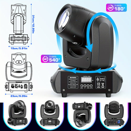 120W moving head DJ light with rotating Gobos (8-facet prism), 7 colors plus on/off white LED beam light, activated by sound and DMX control, for stage lighting, weddings, Halloween, Christmas, churches, live performances