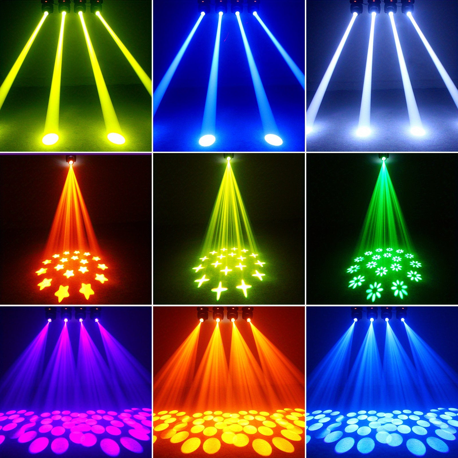 100W moving head DJ light with rotating gobo (8-facet prism), 7 colors plus on/off white light LED beam spotlight, controlled by sound and DMX, suitable for stage lighting, weddings, churches, live performances