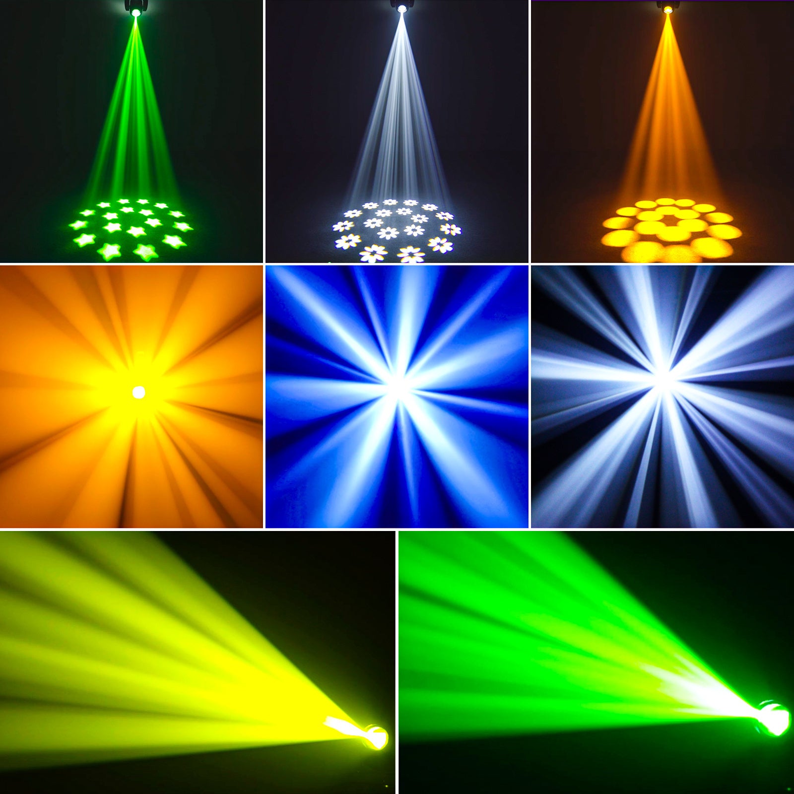 100W moving head DJ light with rotating gobo (8-facet prism), 7 colors plus on/off white light LED beam spotlight, controlled by sound and DMX, suitable for stage lighting, weddings, churches, live performances