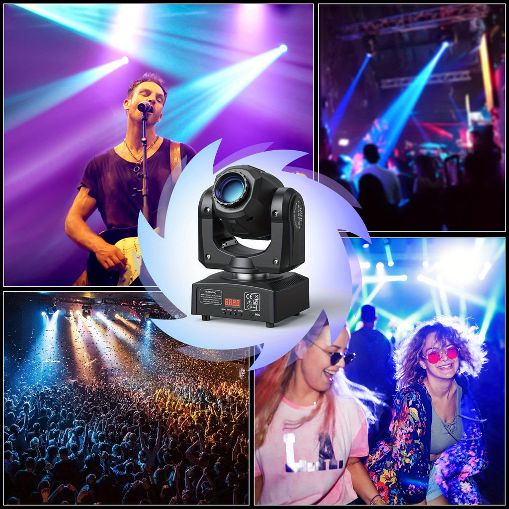 Moving head light 30W DJ lighting stage light, with 8 colors and 8 Gobos spotlights, sound-activated and DMX512 controlled LED strobe light, for disco ball, bars, weddings, parties, Christmas