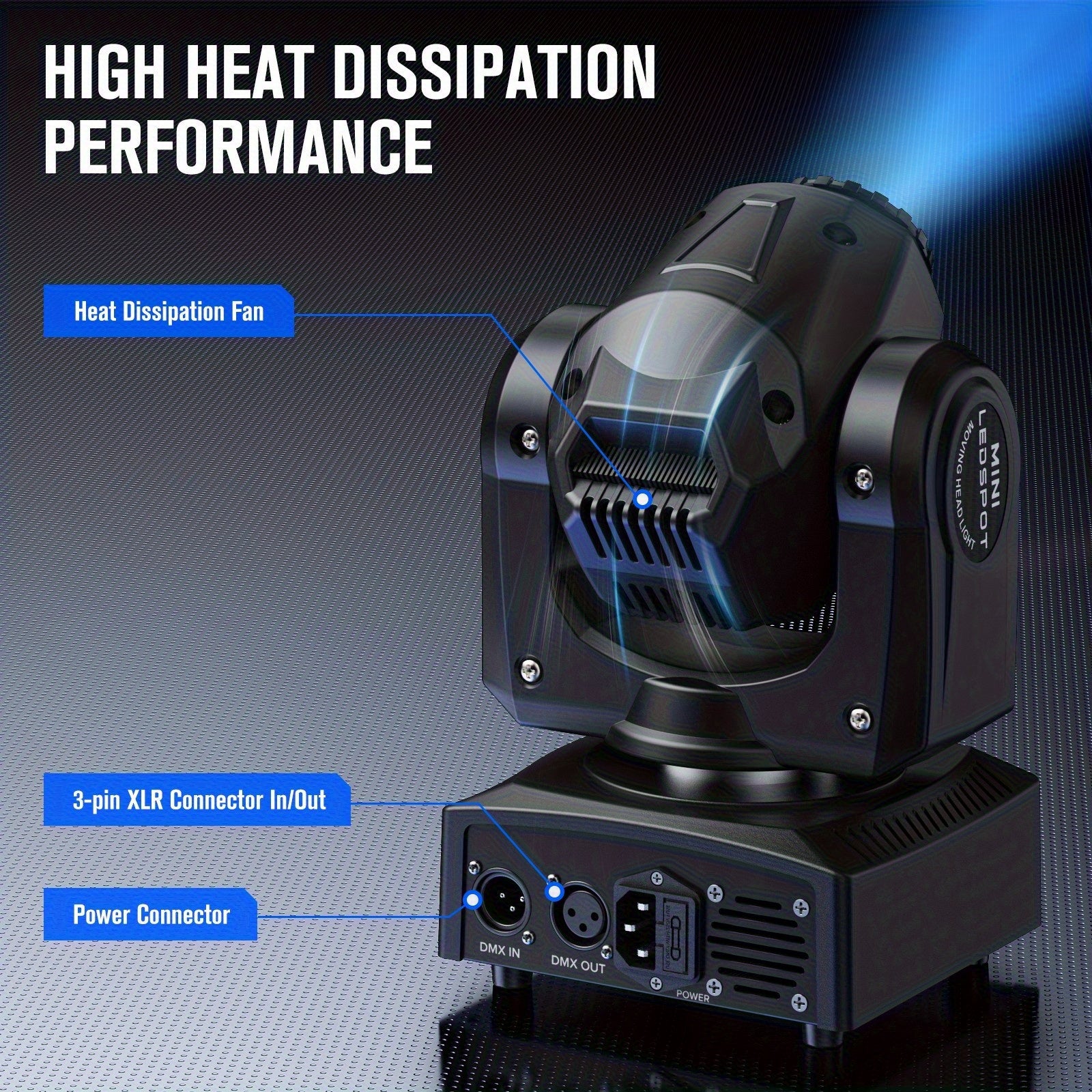 Moving head light 30W DJ lighting stage light, with 8 colors and 8 Gobos spotlights, sound-activated and DMX512 controlled LED strobe light, for disco ball, bars, weddings, parties, Christmas