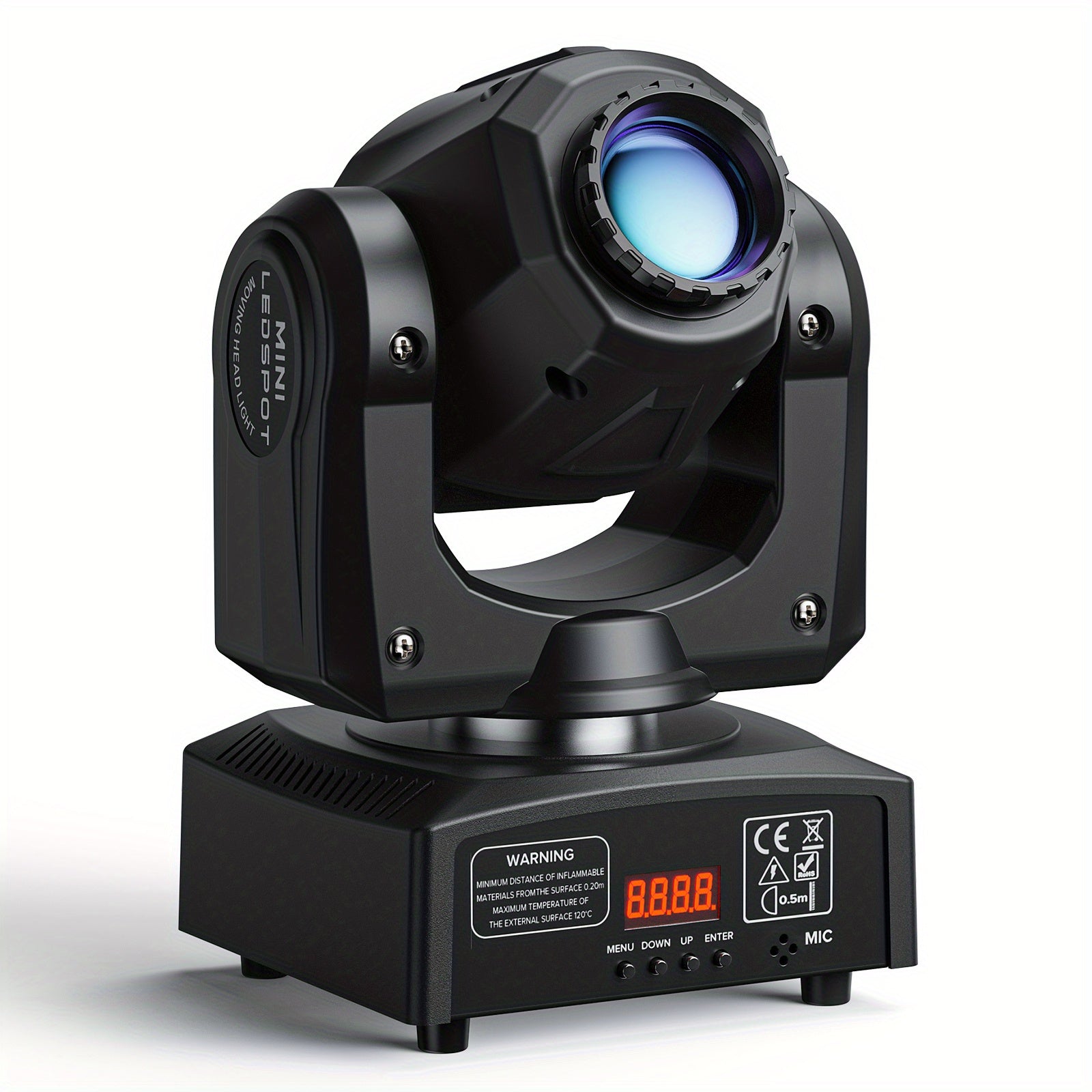 Moving head light 30W DJ lighting stage light, with 8 colors and 8 Gobos spotlights, sound-activated and DMX512 controlled LED strobe light, for disco ball, bars, weddings, parties, Christmas