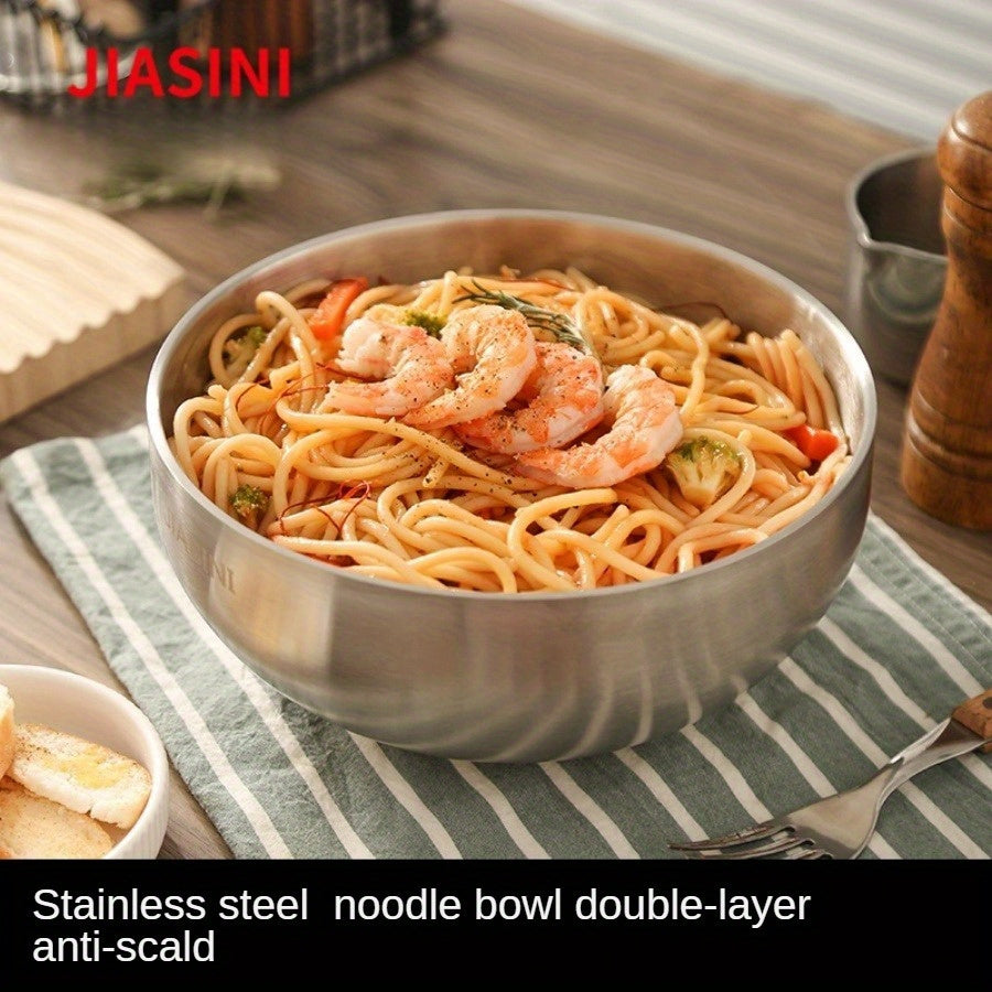 5pcs Large Double-Layer Stainless Steel Bowl, Noodle Bowl, Double-Layer Heat Insulation Anti-Scald, Home Rice & Soup Bowl, Large Caliber Deep Large Capacity Bowl