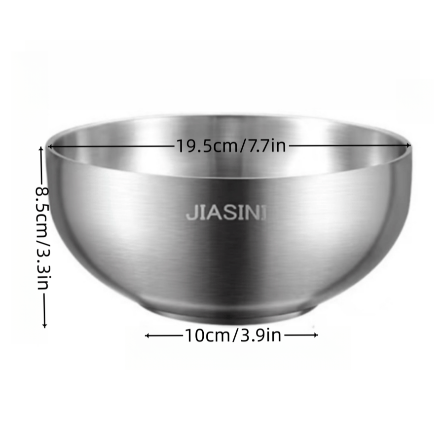 5pcs Large Double-Layer Stainless Steel Bowl, Noodle Bowl, Double-Layer Heat Insulation Anti-Scald, Home Rice & Soup Bowl, Large Caliber Deep Large Capacity Bowl
