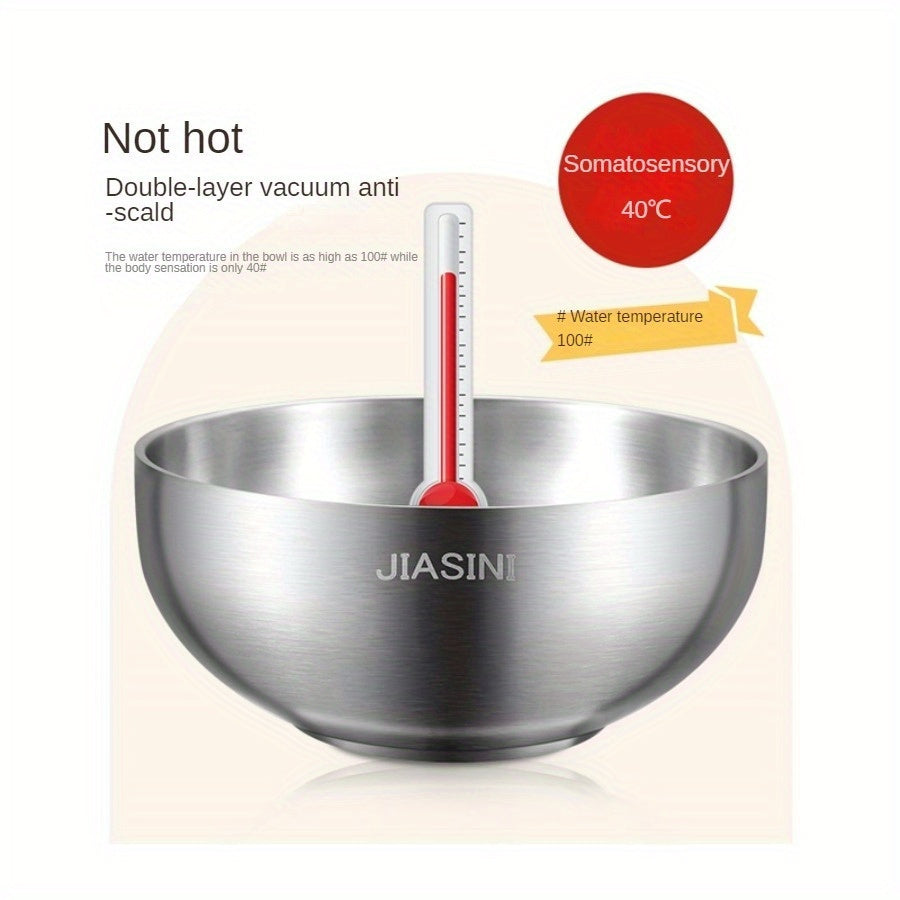 5pcs Large Double-Layer Stainless Steel Bowl, Noodle Bowl, Double-Layer Heat Insulation Anti-Scald, Home Rice & Soup Bowl, Large Caliber Deep Large Capacity Bowl