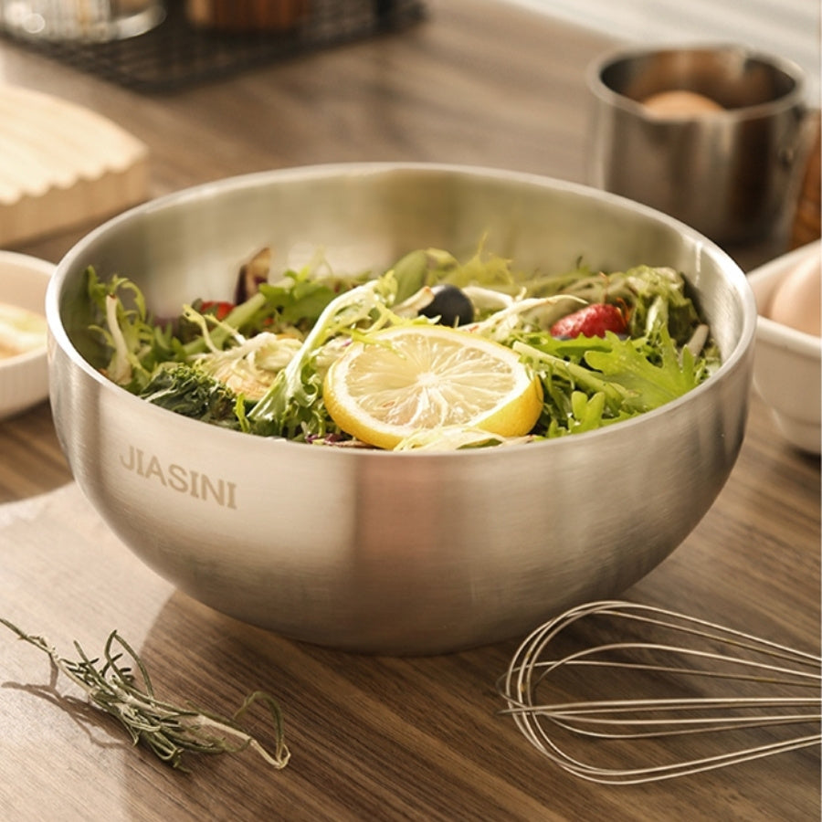 5pcs Large Double-Layer Stainless Steel Bowl, Noodle Bowl, Double-Layer Heat Insulation Anti-Scald, Home Rice & Soup Bowl, Large Caliber Deep Large Capacity Bowl