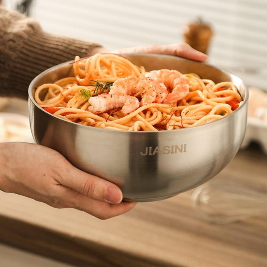 5pcs Large Double-Layer Stainless Steel Bowl, Noodle Bowl, Double-Layer Heat Insulation Anti-Scald, Home Rice & Soup Bowl, Large Caliber Deep Large Capacity Bowl