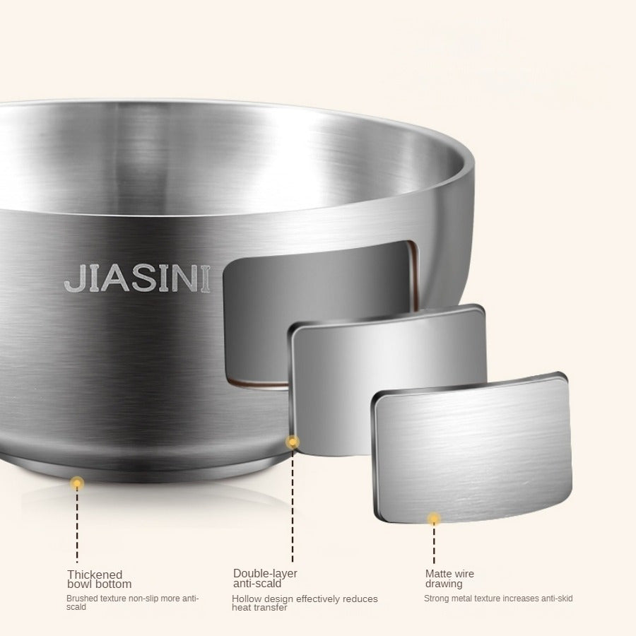 5pcs Large Double-Layer Stainless Steel Bowl, Noodle Bowl, Double-Layer Heat Insulation Anti-Scald, Home Rice & Soup Bowl, Large Caliber Deep Large Capacity Bowl