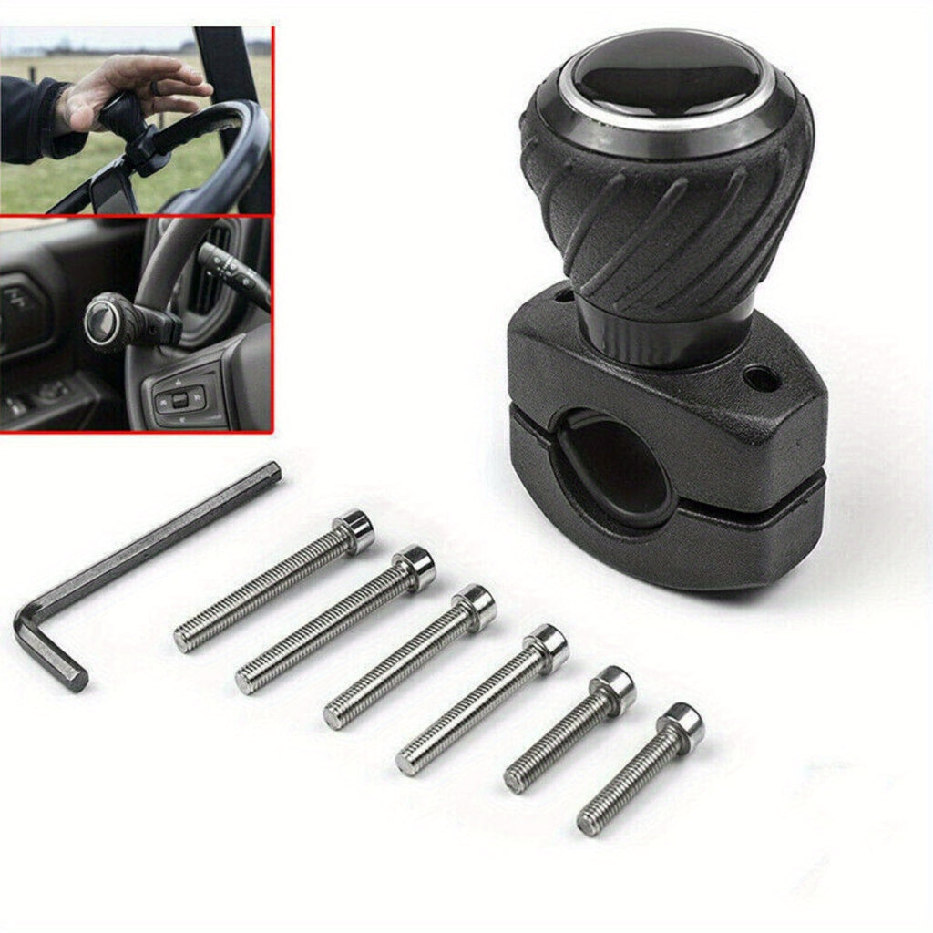 Quick Install Easy-to-Use Power Steering Wheel Spinner Knob - Fits Cars, Trucks & More - Black Smooth Rotating Ball Assist