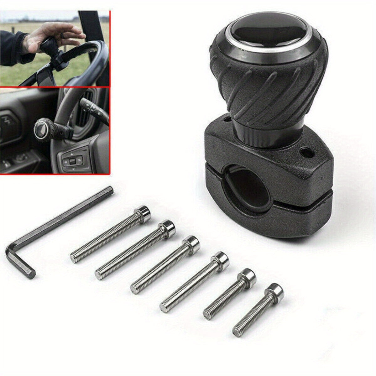 Quick Install Easy-to-Use Power Steering Wheel Spinner Knob - Fits Cars, Trucks & More - Black Smooth Rotating Ball Assist