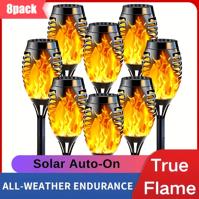 8pcs Outdoor Warm Light Solar Torch Light, Solar Light Waterproof, LED Flashlight for Outdoor Decoration, Perfect for Outdoor Decor Courtyard Garden, IP44 Waterproof Courtyard Lighting Light, Light Sensor Control Outdoor