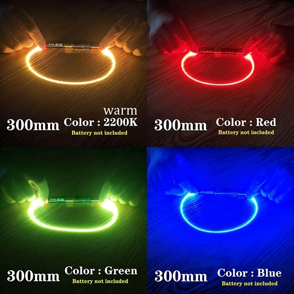 4个装 LED 柔性灯条，DC3V，FCOB芯片，提供暖白、红、绿、蓝和粉色可选，长度分别为38MM、130MM、300MM和450MM。非常适合用于螺旋灯泡、爱迪生灯泡和柔性灯丝二极管，适用于项目、装饰。