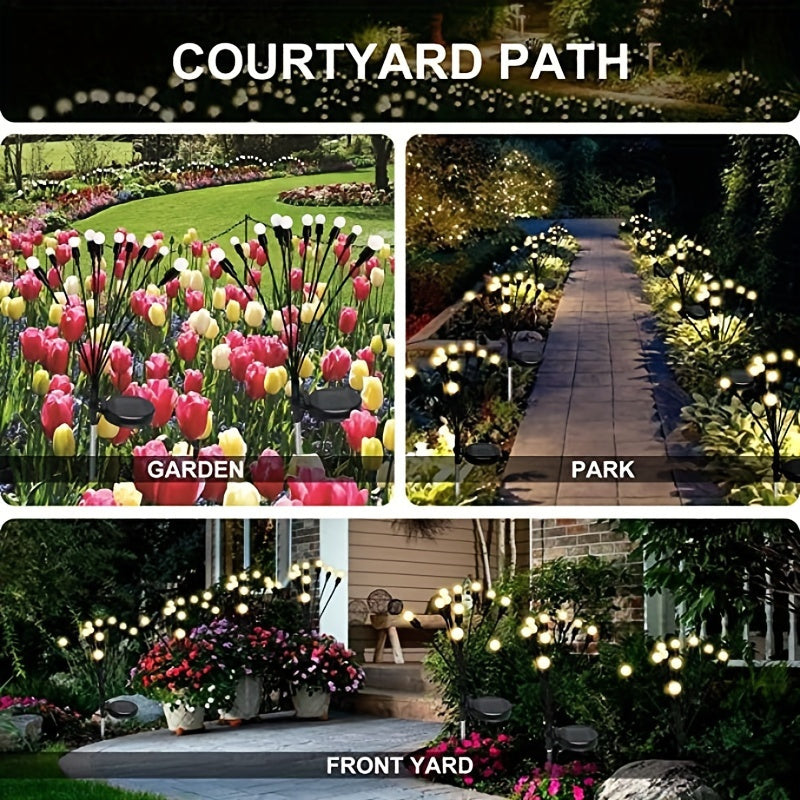 2/4/6/8/10/12-Piece Solar Courtyard Light, 10-LED Swaying Solar Firefly Light, Equipped with High-Flexibility Wire and Reinforced Lamp Holder, Suitable for Outdoor Courtyard, Patio and Garden Decoration, Can Be Used for Valentine's Day
