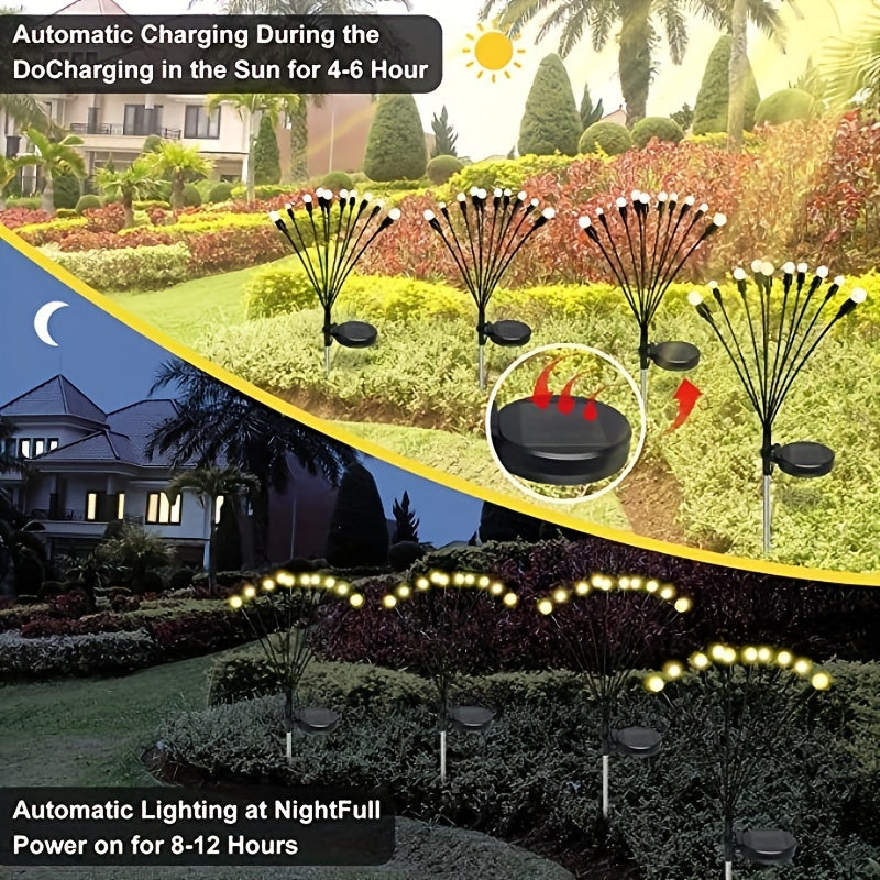 2/4/6/8/10/12-Piece Solar Courtyard Light, 10-LED Swaying Solar Firefly Light, Equipped with High-Flexibility Wire and Reinforced Lamp Holder, Suitable for Outdoor Courtyard, Patio and Garden Decoration, Can Be Used for Valentine's Day