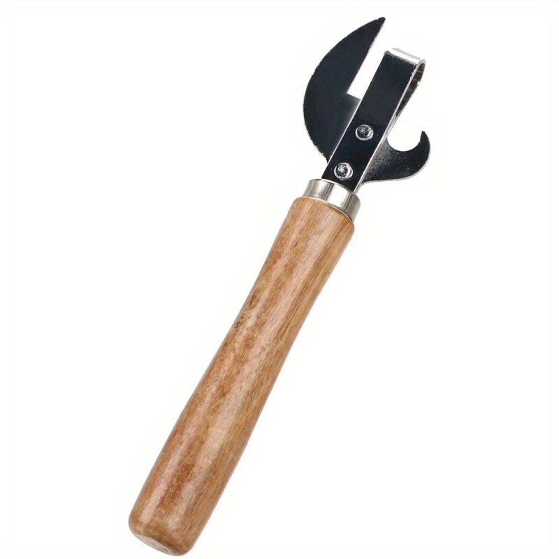 1 Piece Non-Slip Wooden Handle Effort-Saving Stainless Steel Can Opener – Manual Safe Bottle Opener Kitchen Tool for Home Kitchen, Restaurant, Bar, Camping, Outdoor – Father's Day Gift, Mother's Day Gift, Housewarming Gift, Christmas Gift
