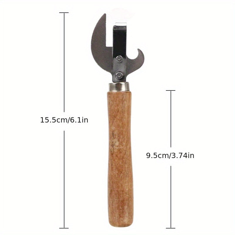 1 Premium Stainless Steel Can Opener – Non-Slip Wooden Handle, Easy Grip, Safe & Effort-Saving, Manual Bottle & Can Opener for Kitchen, Restaurant, Bar, Camping, Picnic