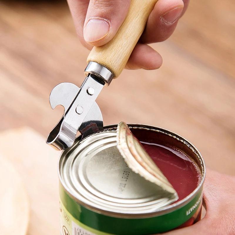 1 Piece Non-Slip Wooden Handle Effort-Saving Stainless Steel Can Opener – Manual Safe Bottle Opener Kitchen Tool for Home Kitchen, Restaurant, Bar, Camping, Outdoor – Father's Day Gift, Mother's Day Gift, Housewarming Gift, Christmas Gift
