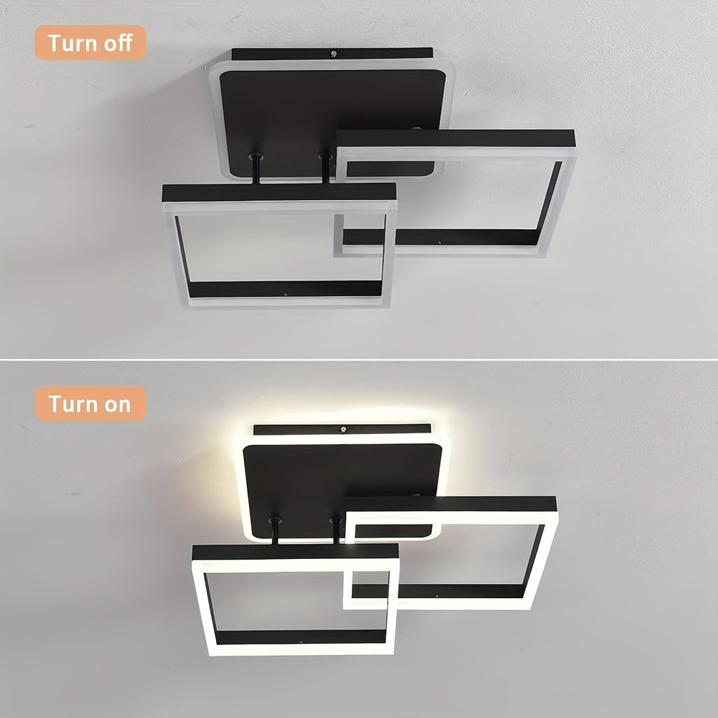 Qcyuui 黑色 25" LED 吸顶灯，现代方形吸顶灯，带可调光遥控器，适用于卧室、厨房和办公室的嵌入式安装