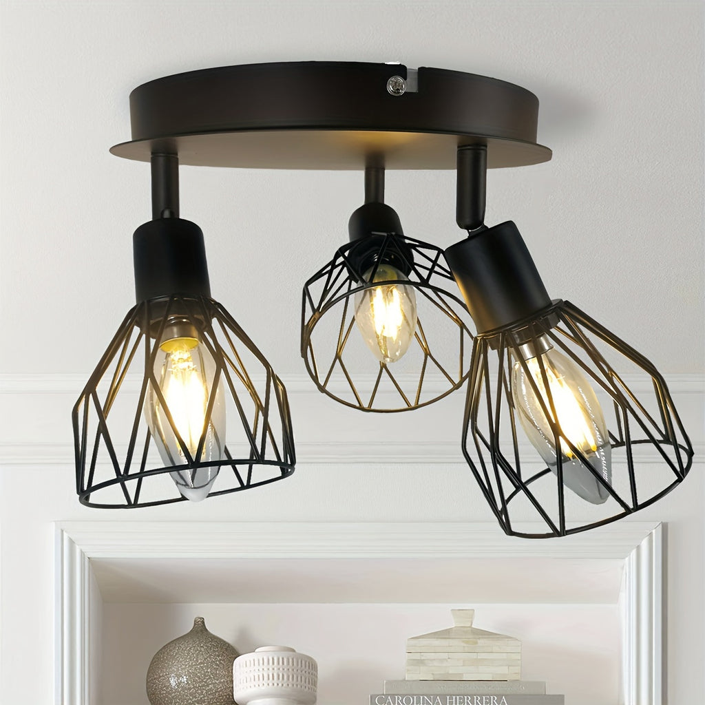 Qcyuui industrial modern 3-light ceiling fixture - semi-flush mount lighting with adjustable directional heads, heavy-duty metal construction, suitable for farmhouse, dining room, hallway, bedroom, kitchen island