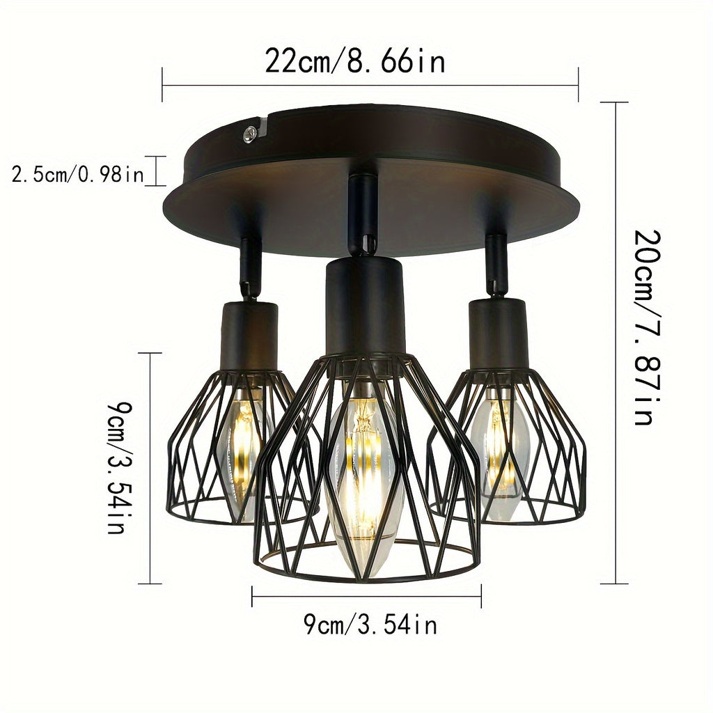 Qcyuui industrial modern 3-light ceiling fixture - semi-flush mount lighting with adjustable directional heads, heavy-duty metal construction, suitable for farmhouse, dining room, hallway, bedroom, kitchen island