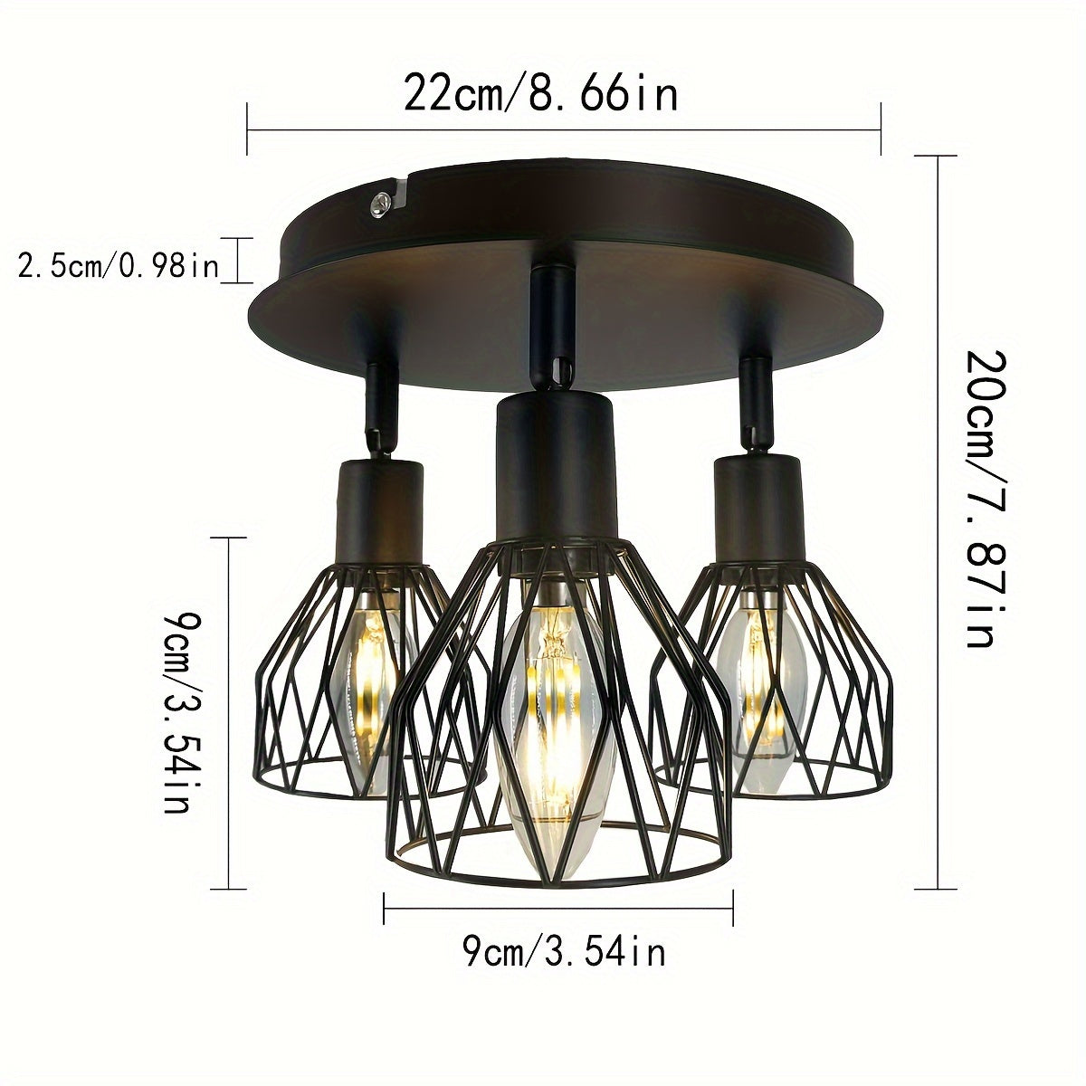 Qcyuui industrial modern 3-light ceiling fixture - semi-flush mount lighting with adjustable directional heads, heavy-duty metal construction, suitable for farmhouse, dining room, hallway, bedroom, kitchen island