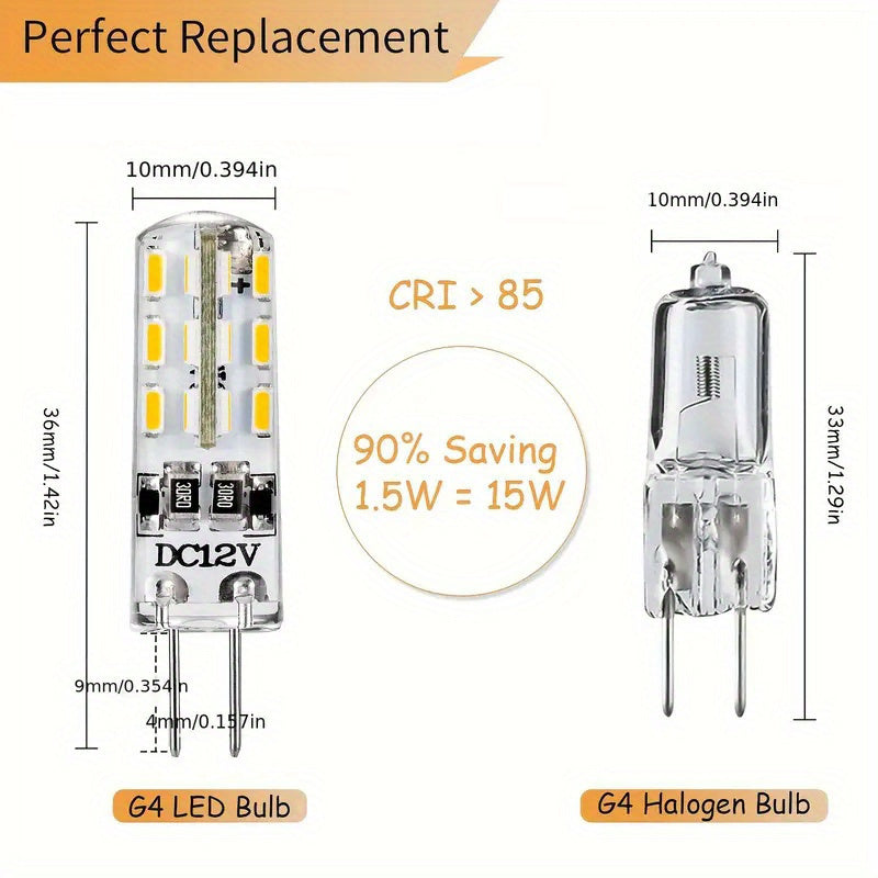 20-pack G4 LED bulb, two-pin base, 1.5W 12V DC, 10W-20W T3 halogen replacement, 360° beam angle, 3 color temperatures (3000K/4000K/7000K), energy-saving home use, under-cabinet lighting, landscape lighting