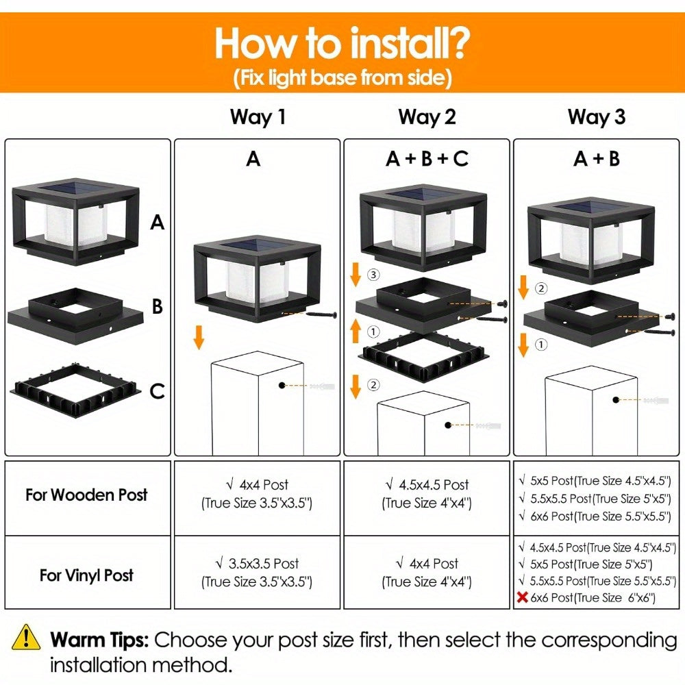 Boscus 8/12-Piece Solar Post Light Outdoor, Fence Cap Light Suitable for Patio, 4x4 5x5 6x6 Wood Vinyl Outdoor Light with Flashing Effect, Black