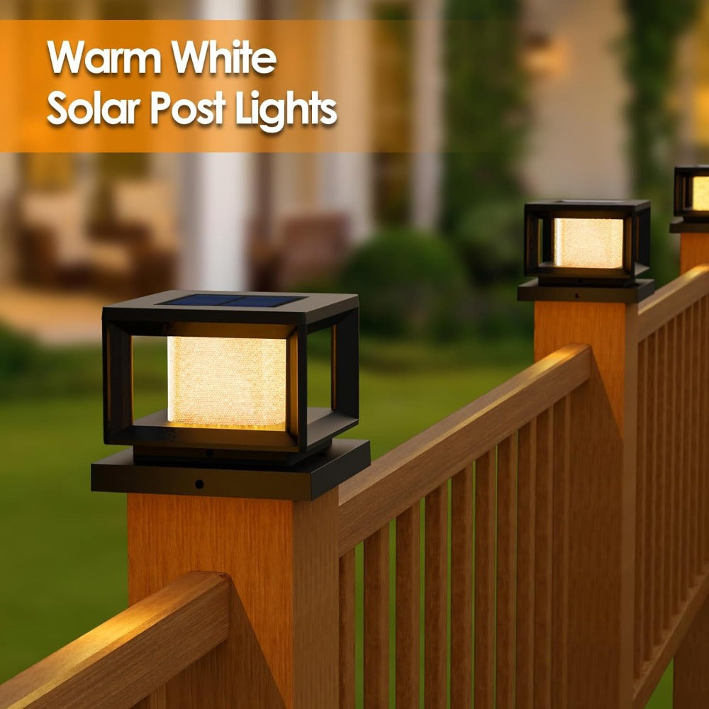 Boscus 8/12-Piece Solar Post Light Outdoor, Fence Cap Light Suitable for Patio, 4x4 5x5 6x6 Wood Vinyl Outdoor Light with Flashing Effect, Black