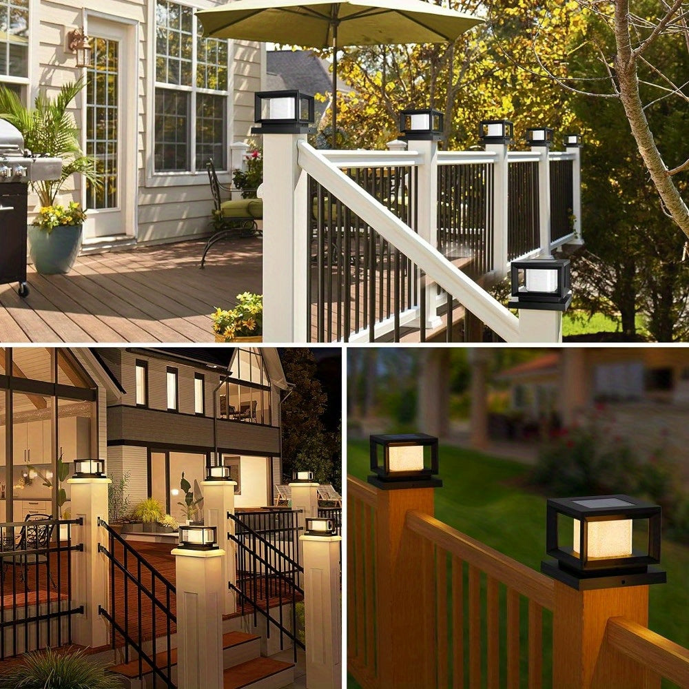 Boscus 8/12-Piece Solar Post Light Outdoor, Fence Cap Light Suitable for Patio, 4x4 5x5 6x6 Wood Vinyl Outdoor Light with Flashing Effect, Black