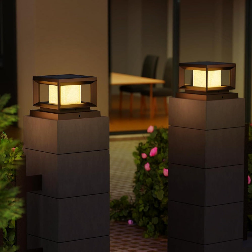 Boscus 8/12-Piece Solar Post Light Outdoor, Fence Cap Light Suitable for Patio, 4x4 5x5 6x6 Wood Vinyl Outdoor Light with Flashing Effect, Black