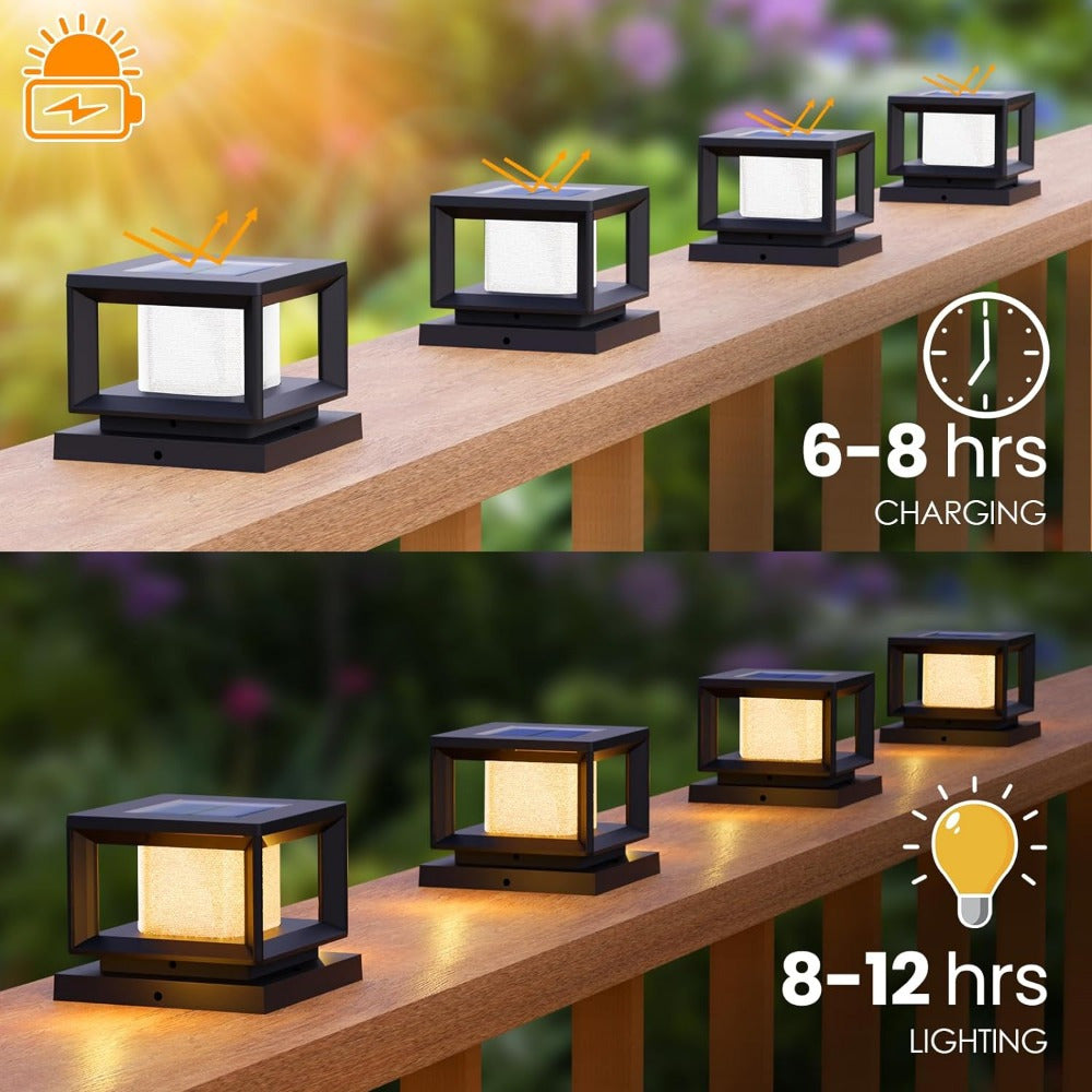 Boscus 8/12-Piece Solar Post Light Outdoor, Fence Cap Light Suitable for Patio, 4x4 5x5 6x6 Wood Vinyl Outdoor Light with Flashing Effect, Black