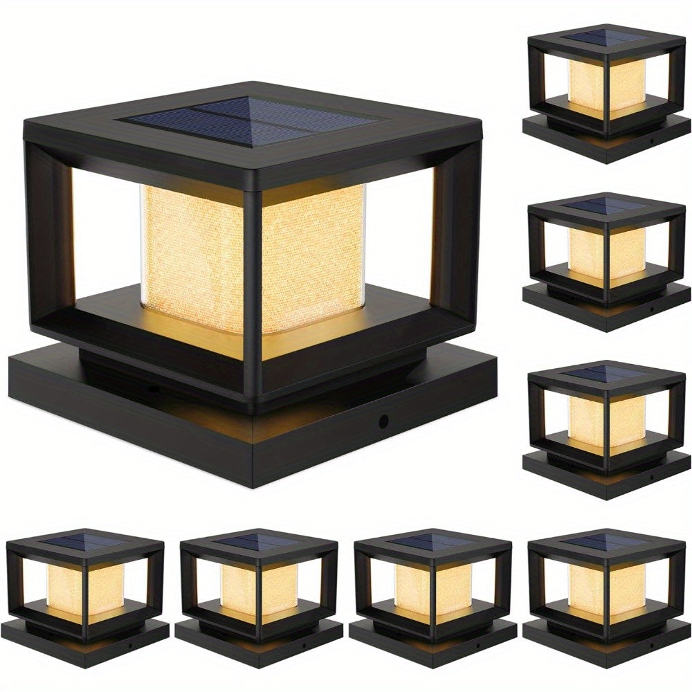 Boscus 8/12-Piece Solar Post Light Outdoor, Fence Cap Light Suitable for Patio, 4x4 5x5 6x6 Wood Vinyl Outdoor Light with Flashing Effect, Black