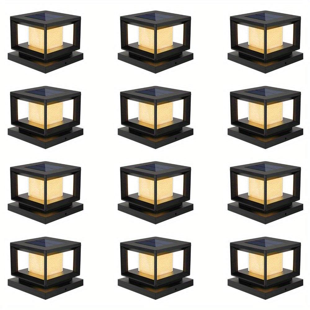 Boscus 8/12-Piece Solar Post Light Outdoor, Fence Cap Light Suitable for Patio, 4x4 5x5 6x6 Wood Vinyl Outdoor Light with Flashing Effect, Black