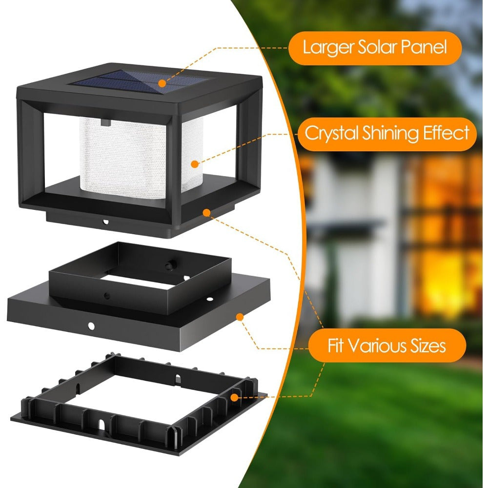 Boscus 8/12-Piece Solar Post Light Outdoor, Fence Cap Light Suitable for Patio, 4x4 5x5 6x6 Wood Vinyl Outdoor Light with Flashing Effect, Black