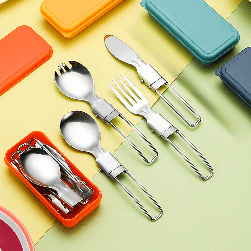 3-Piece Stainless Steel Foldable Knife Fork Spoon Set – Portable, Polished, Perfect for Outdoor Camping, Christmas, Easter, Father‘s Day, Labor Day – Foldable Spoon Fork Knife Set
