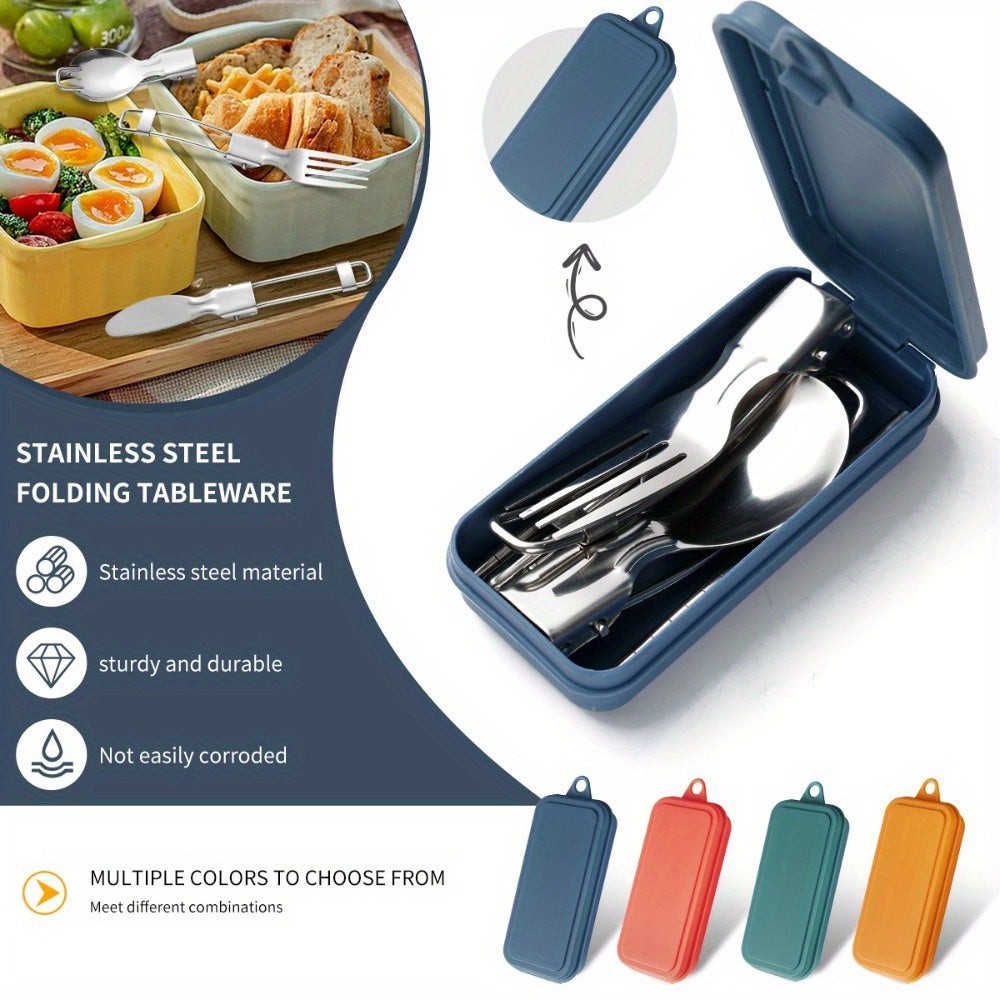 3-Piece Stainless Steel Foldable Knife Fork Spoon Set – Portable, Polished, Perfect for Outdoor Camping, Christmas, Easter, Father‘s Day, Labor Day – Foldable Spoon Fork Knife Set