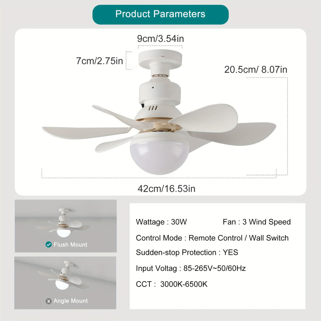 Qcyuui Modern Ceiling Fan with Light, Dimmable LED, Quiet Operation, Remote Control, Energy-Saving Replacement, Hardwired, Smart Home Compatible, Indoor/Outdoor, Living Room Bedroom Patio Garage, Space-Saving Design, Durable