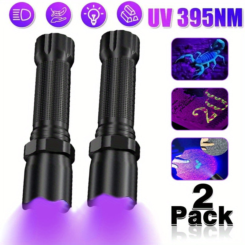 2个装可充电LED黑光灯，便携式UV工作灯，用于宠物猫尿液检测、床虫和蝎子、夜钓、树脂固化迷你多功能手电筒